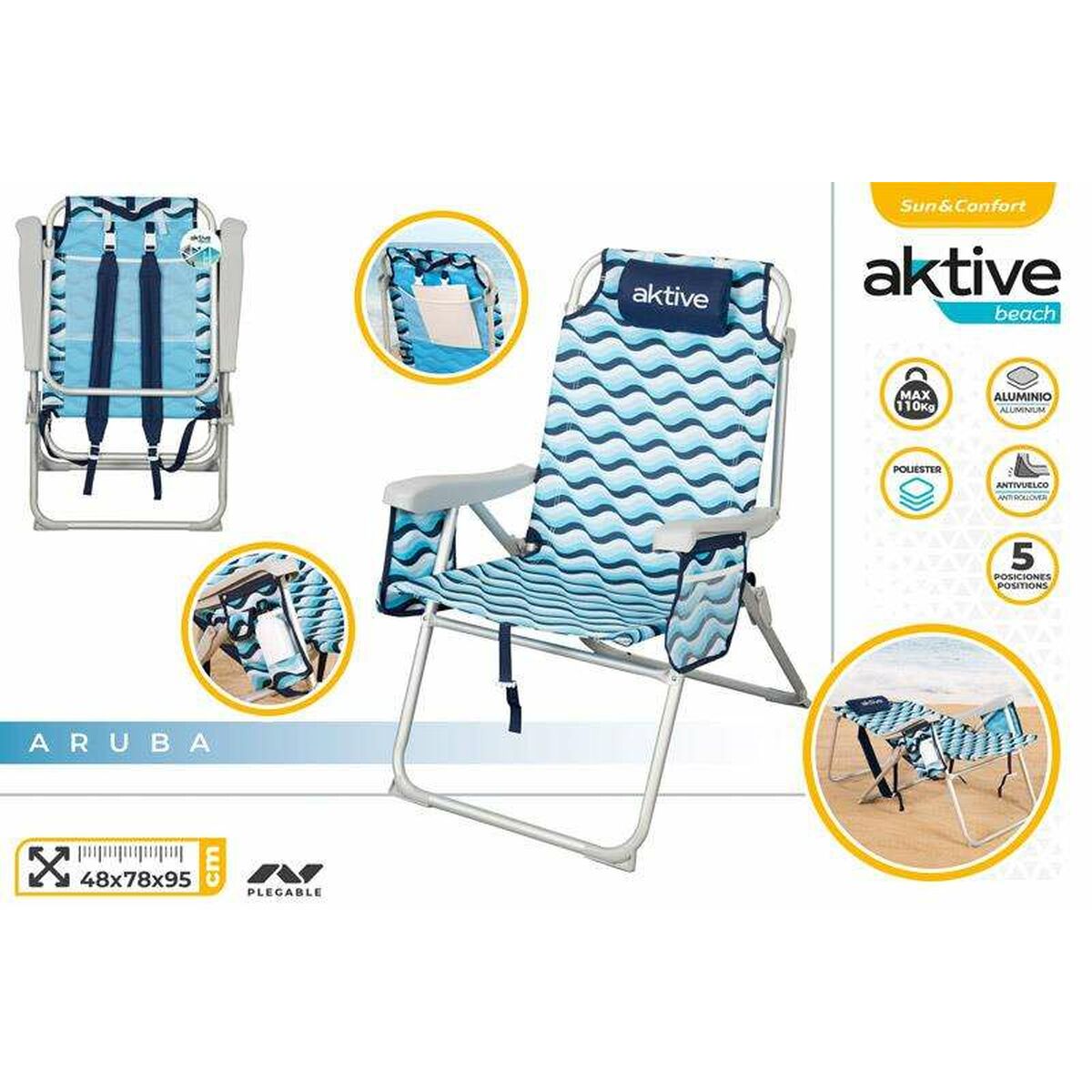 Beach Chair Aktive 64 x 63 x 43 cm Celeste